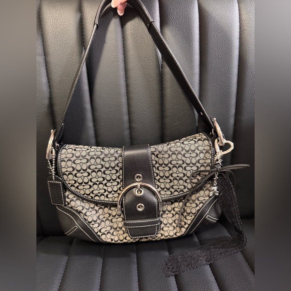 Coach Black and Gray Signature Shoulder Bag